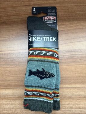 Darn tough hike/trek socks with fish sz L NEW!